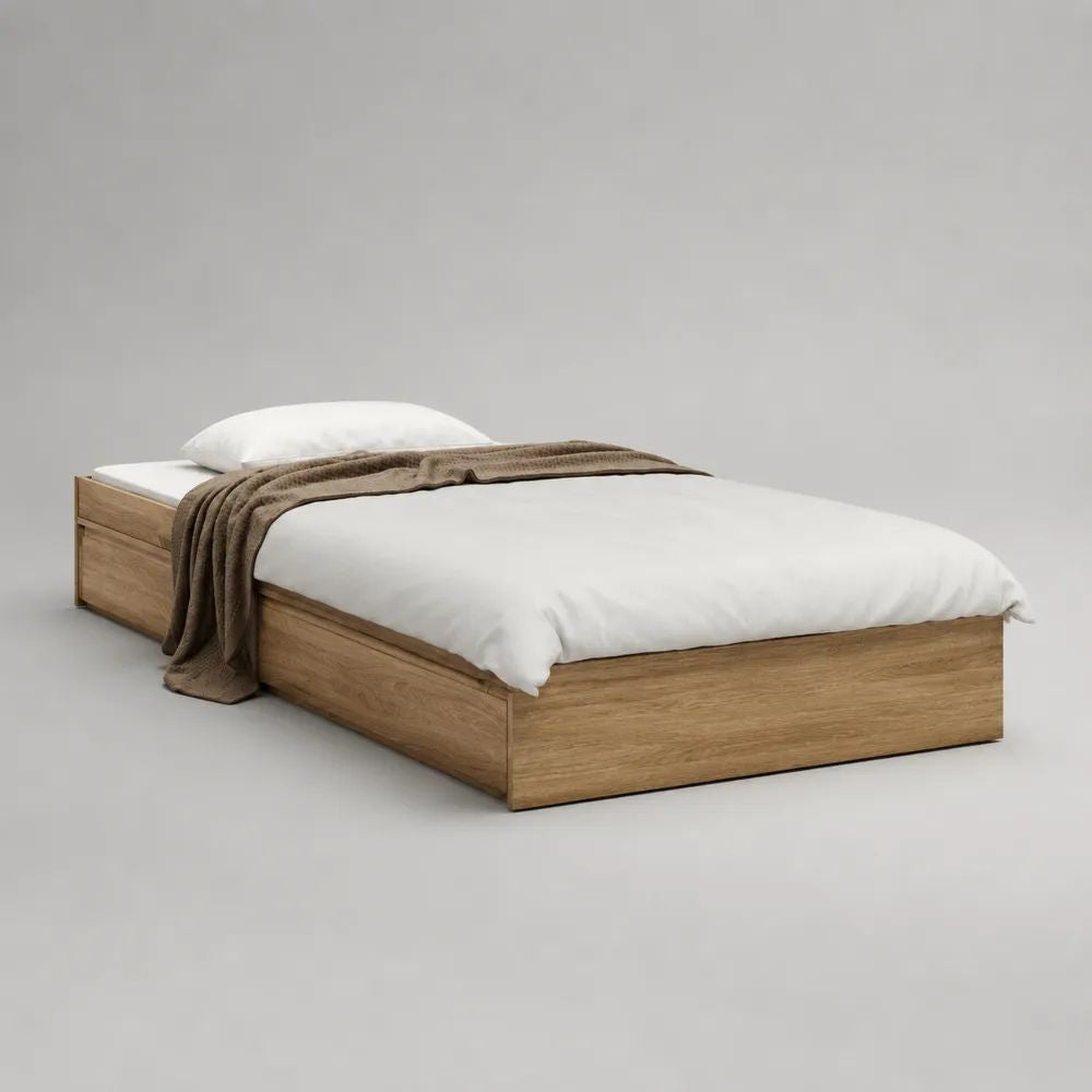 Doppelbett-Bettgestell aus MDF mit Eichenfurnier, Naturbraun, 160 × 200 cm