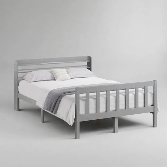 Massivholzbett Doppelbett aus Kiefernholz, Grau, Liegefläche 160 × 200 cm, Außenmaß 169 × 209 × 100 cm