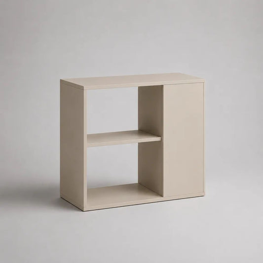 Rechteckiges Sideboard mit Tür und 2 offenen Fächern aus melaminbeschichteter Spanplatte, Beige, 80 × 35 × 80 cm