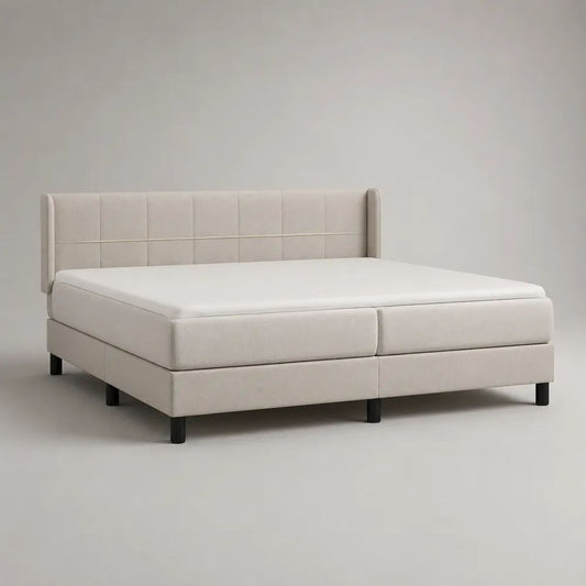 Boxspringbett 180 × 200 cm mit Topper und gepolstertem Kopfteil, Beige
