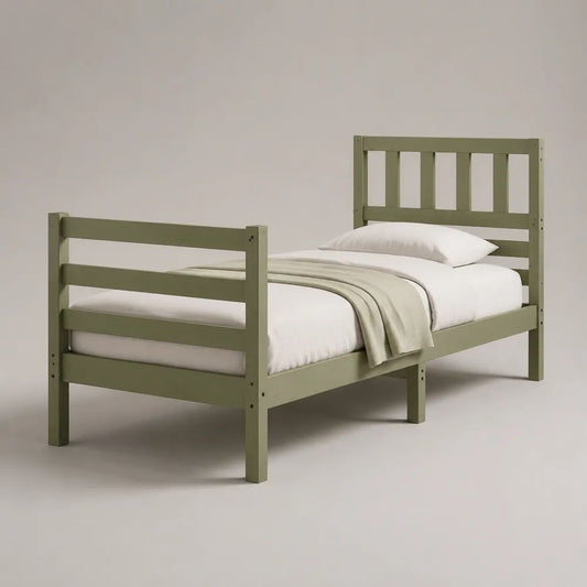 Einzelbett-Bettgestell aus massivem Kiefernholz, Olivgrün, Liegefläche 90 × 200 cm