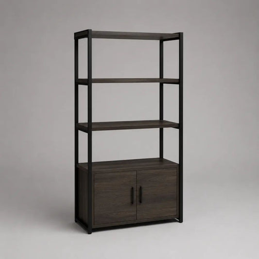 Buffetschrank mit Aufsatzregal, 3 Ablagen und 2 Türen, Stahl und Holzwerkstoff, Dunkelbraun/Schwarz, 80 × 35 × 160 cm