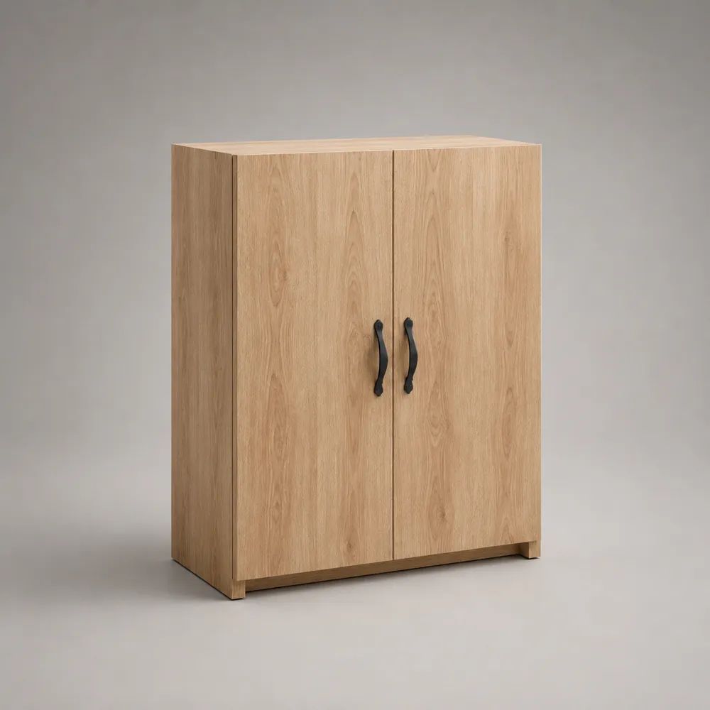 Highboard aus Holz mit 2 Türen, Eichefarben/Schwarz, 80 × 35 × 110 cm