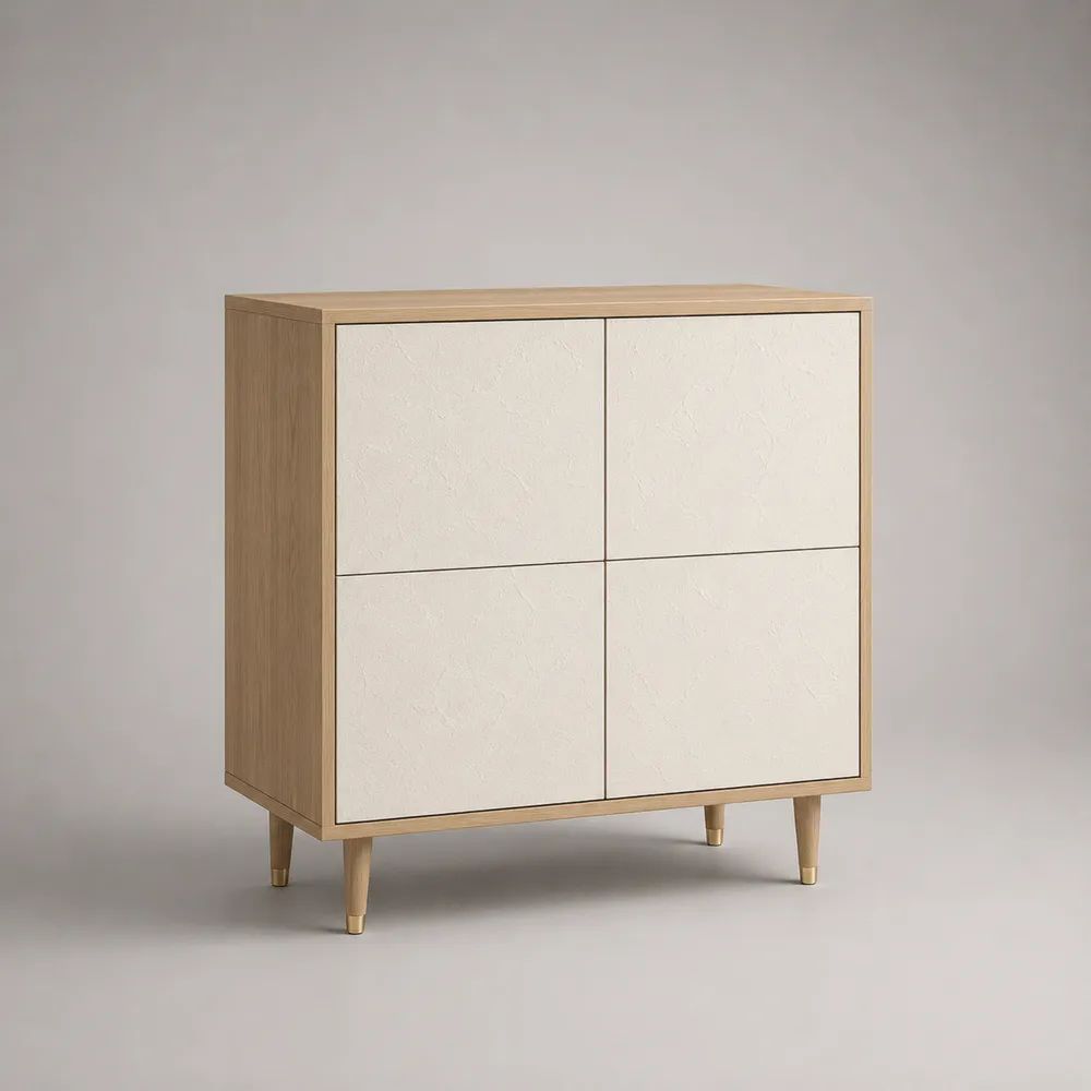 Rechteckiges Highboard mit 4 Türen aus MDF und Spanplatte, Natur/Cremeweiß, 100 × 40 × 120 cm